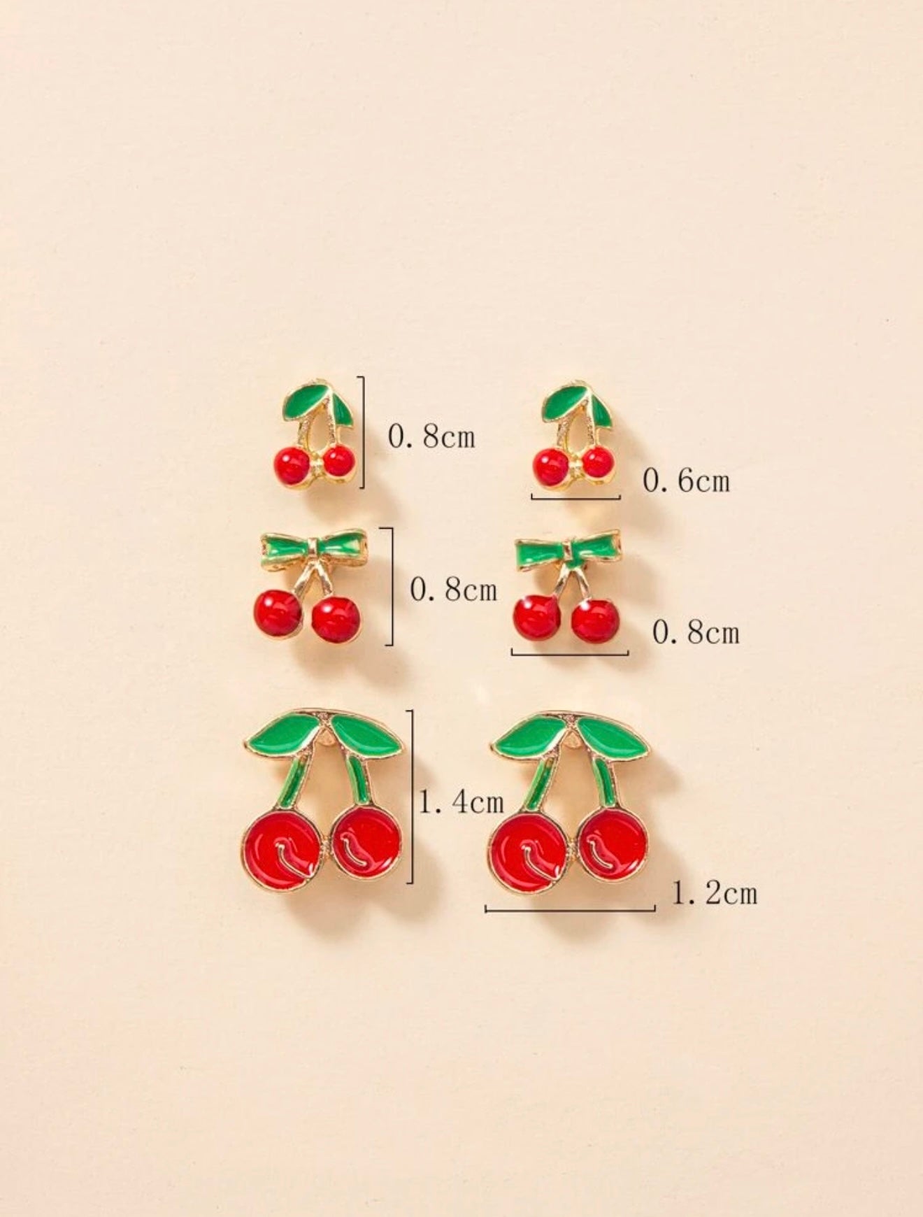 3 pares de pendientes de cereza