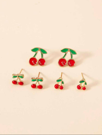 3 pares de pendientes de cereza