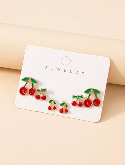 3 pares de pendientes de cereza